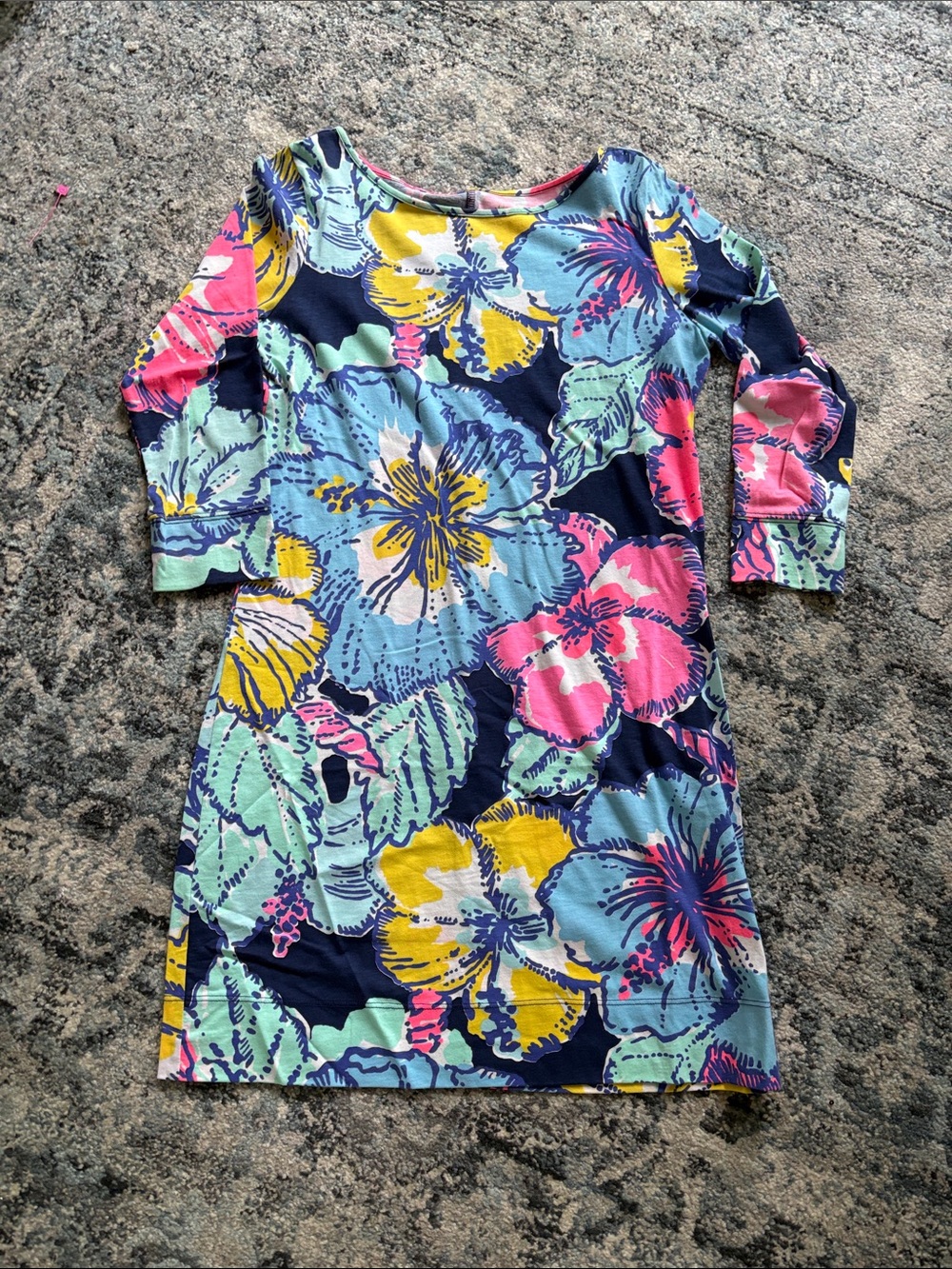 Lilly Pulitzer Navy Floral Long-Sleeve Kids Dress with Pink, Yellow & Mint